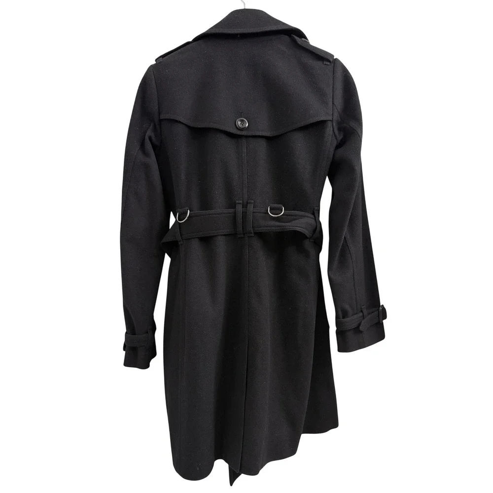 Burberry London Black Wool Cashmere Belted Trench Coat US 2 UK 4 - Picture 5 of 14
